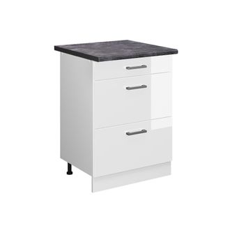 Vicco Mueble Bajo De Cocina R-line, Blanco Alto Brillo, 60 Cm Con Cajones, Et Antracita