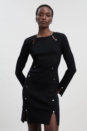 Karen Millen Womens Viscose Blend Stud Keyhole Detail Knit Mini Dress - Black Polyamide - Size X-Small