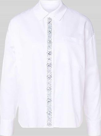 Rich & Royal Relaxed Fit Hemdbluse mit Strasssteinbesatz in Weiss, Größe 36