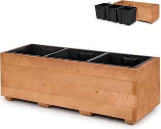 OEM Maceta De Madera Con Tres Separadores Extra&iacute;bles, Maceta Impregnada Para Plantas Y Balcones, Jardines O Terrazas, 91 X 33 X 32 Cm - Marr&oacute;n