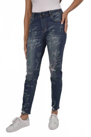 Frank Lyman Design Gina Embellished And Distressed Jeans In Blue