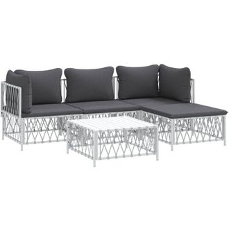 vidaXL Vidaxl - Juego De Muebles De Jard&iacute;n 5 Piezas Y Cojines Acero Blanco