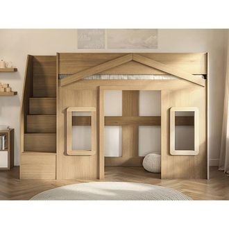 Flair Nixon Playhouse High Sleeper with Storage in Brown | Size: Single
