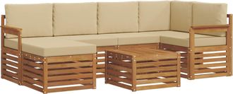 vidaXL Conjunto De Sof&aacute;s De Exterior 7 Uds. Natural Y Beige Poli&eacute;ster Vidaxl