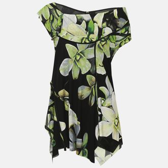 Roberto Cavalli Black Multicolor Printed Jersey Sleeveless Top