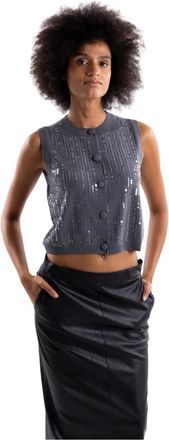 Marella Mlseroico Boucl&eacute; Gebreide Gilet - Dames - Tops zonder mouwen - Grijs - M - Katoen - Tops