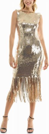 Nicole Miller Scarlett Sequin Fringed Sheath Dress In Champagne Gold