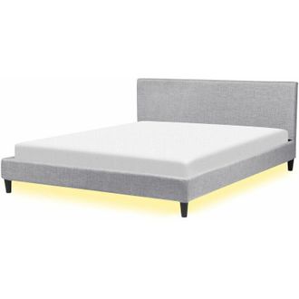 Beliani Beliani - Letto sfoderabile grigio chiaro con illuminazione led bianca 180 x 200 cm Fitou