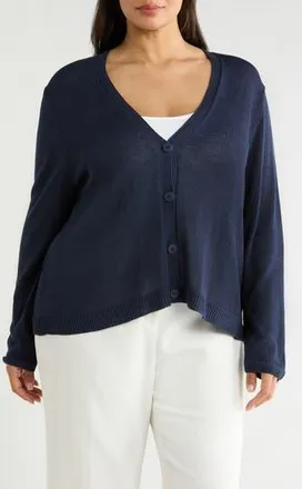 Max Studio V-Neck Button Front Cardigan in Dark Navy at Nordstrom Rack, Size 1X