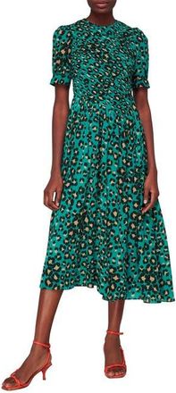 Whistles Painted Leopard Shirred Dress in Green/multi at Nordstrom, Size 12