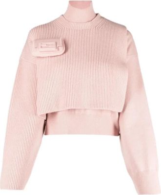 Fendi Blush Pink Rib-Knit Jumper - Dames - Coltruien - Roze - S - Wol - Truien & Vesten