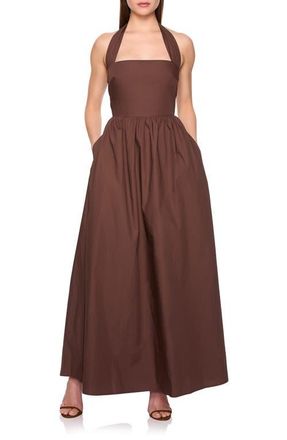 Susana Monaco Halter Neck Cotton Poplin Dress in Brown at Nordstrom, Size X-Large
