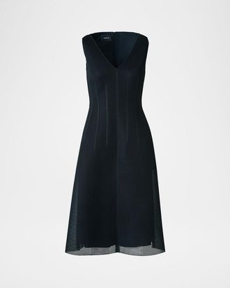 Akris Techno Grid V-Neck Midi Dress