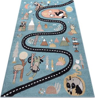 RugsX Rugsx - Alfombra Fun Route Para Ni&ntilde;os, Calle, Animales Azul Blue 120x170 Cm