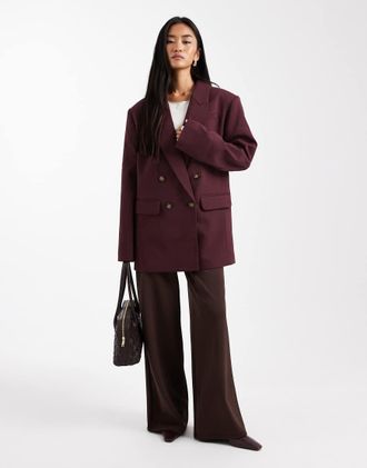 Asos Blazer doppiopetto sartoriale color prugna con spalle pronunciate-Viola