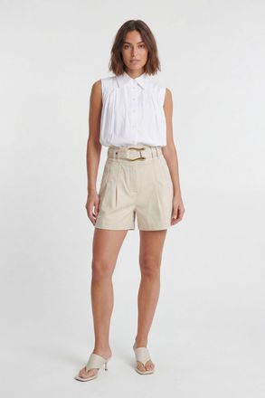 Karen Millen Womens Tailored Top Stitch Detail Short - Beige Cotton - Size 16 UK