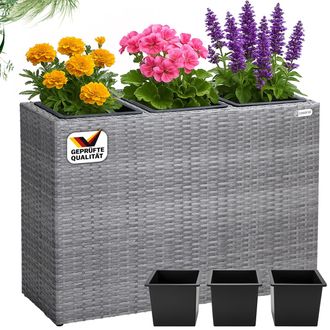 Deuba Casaria Macetero De Jard&iacute;n 88x30,5x60 Polirat&aacute;n 3 Macetas Extra&iacute;bles Jardinera Exterior Interior Jardiner&iacute;a Plantas Gris