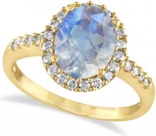 Allurez Oval Moonstone & Halo Diamond Engagement Ring 14k Yellow Gold 1.42ct