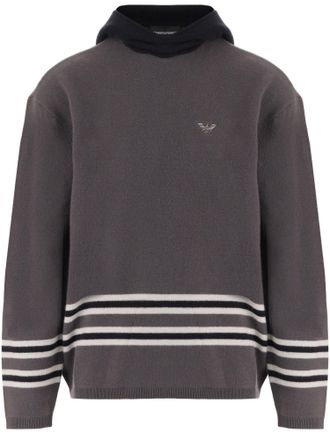 Emporio Armani Gray Virgin Wool Contrast Hooded Sweater