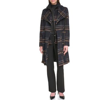 Calvin Klein Angled Zip Twill Coat in Plaid Combo at Nordstrom Rack, Size X-Large