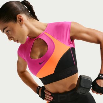 Nike Womens Nike Pro Sculpt -Support Padded Short-Sleeve Sports Bra in Orange | IQ0366-858