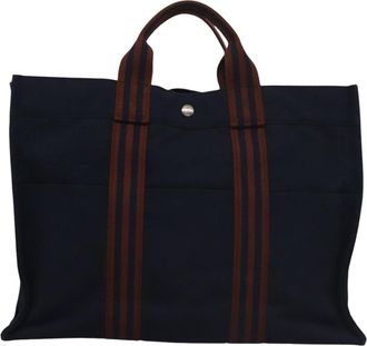 Herm&egrave;s Herm&egrave;s Blue Canvas Tote Bag