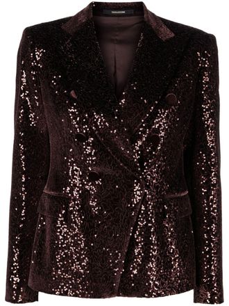 Tagliatore glitter-detailed double-breasted blazer - women - Cupro/Polyester/Spandex/ElastaneSpandex/Elastane - 44 - Brown