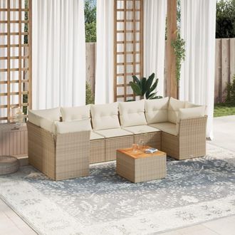 vidaXL Set De Sof&aacute;s De Jard&iacute;n Y Cojines 8 Piezas Rat&aacute;n Sint&eacute;tico Beige Vidaxl