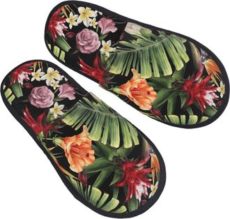 Generic Watercolor Tropical Flowers Men Women House Slippers Warm House Shoes Breathable Sliders For Bedroom Winter Outdoor M
