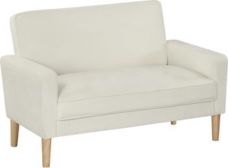 No Brand Sof&aacute; De 2 Plazas, Sof&aacute; Doble Con Patas De Madera De Caucho, Sof&aacute; Tapizado Para Sala De Estar O Dormitorio, Color Blanco Crema