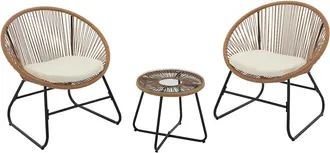 Vente-Unique Sal&oacute;n de jard&iacute;n de resina trenzada: 2 sillones y una mesa auxiliar - Natural claro - PISALE de MYLIA