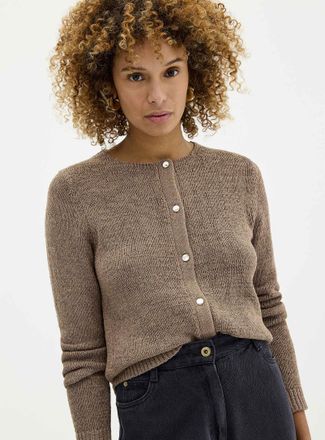 Contemporaine Womens Lustrous ribbon-knit Cardigan Sweater