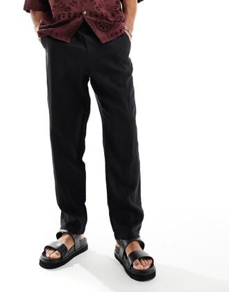 Cotton On relaxed straight leg linen pants in black