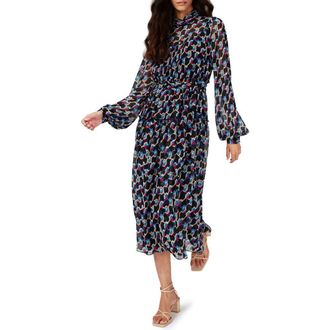 Diane Von F&uuml;rstenberg Kent Geometric Print Long Sleeve Midi Dress in Geo Illusion Med at Nordstrom Rack, Size 12
