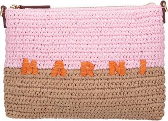 Marni Pink Seaside Woven Raffia Pouch