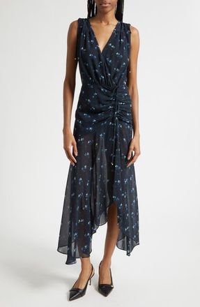 Veronica Beard Dovima Floral Sleeveless Asymmetric Maxi Dress in Black Multi at Nordstrom, Size 10