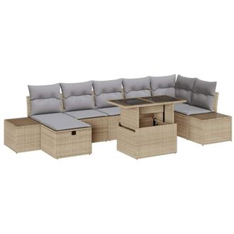 vidaXL Garden Sofa Set Height-Adjustable 8 pcs Beige Poly Rattan vidaXL