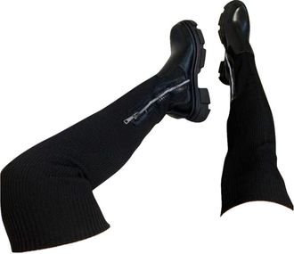 Generic Platform Tight High Boots for Women,Over the Knee Boots for Women,Pointed Toe Sock Booties Platform Over the Knee Mid Chunky Heel Stretch Non Slip Wid