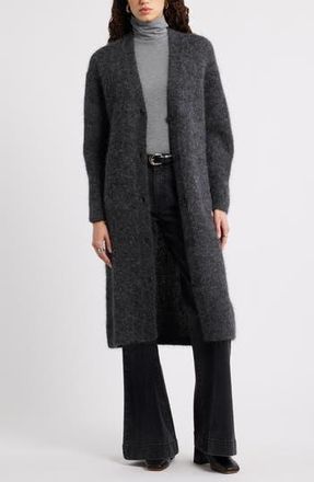 Nordstrom Long Fuzzy Alpaca Blend Cardigan in Grey Dark Charcoal at Nordstrom Rack, Size X-Small