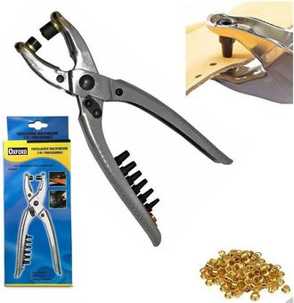 Trade Shop Trade Shop - Pinza 2in1 + 100 Occhielli Occhiellatrice Fustellatrice Per Forare Cuoio Pelle