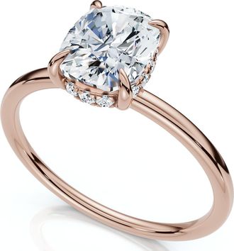 Pompeii3 Certified 2Ct Cushion Hidden Halo Diamond Engagement Ring 14k Gold Lab Grown