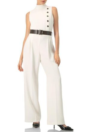 Ivonne Sleeveless Belted Jumpsuit in Ivory at Nordstrom, Size 10