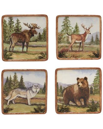 Certified International Set Of 4 Mountain Summit Canape Plates