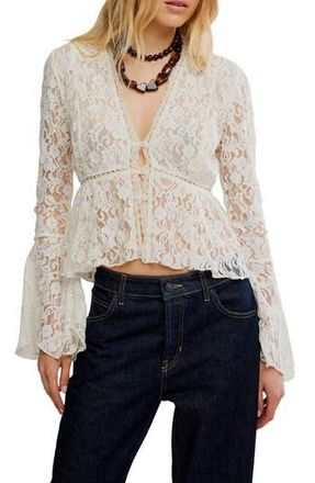 Free People Whispering Love Lace Top in Tofu at Nordstrom Rack, Size Medium