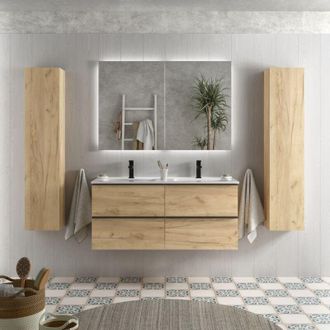 Cygnus Bath Mueble De Ba&ntilde;o Nabua 120 Cm Roble Con Tirador De Pesta&ntilde;a Con Lavabo