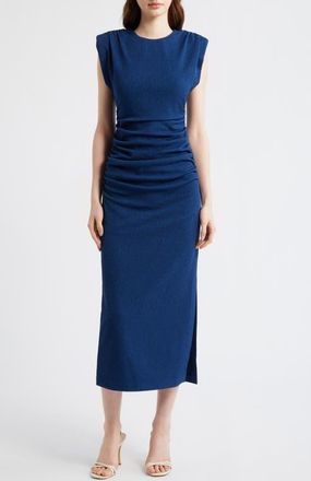 Vince Camuto Cap Sleeve Textured Knit Midi Dress in Navy at Nordstrom, Size 16