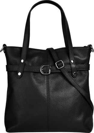 Cluty Shopper CLUTY, Damen, Gr. B/H/T: 30cm x 31cm x 11cm onesize, schwarz, Leder, leicht gl&auml;nzend, unifarben, Taschen Shopper, echt Leder, Made in Italy