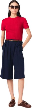 Maje Linen-blend Bermuda shorts in Navy at Nordstrom, Size 34 Eu