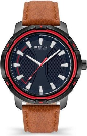 Kenneth Cole Reaction Classic Strap Watch, 48mm in Blue/Tan at Nordstrom Rack