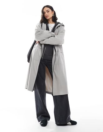 Asos longline rain coat with contrast trim in gray